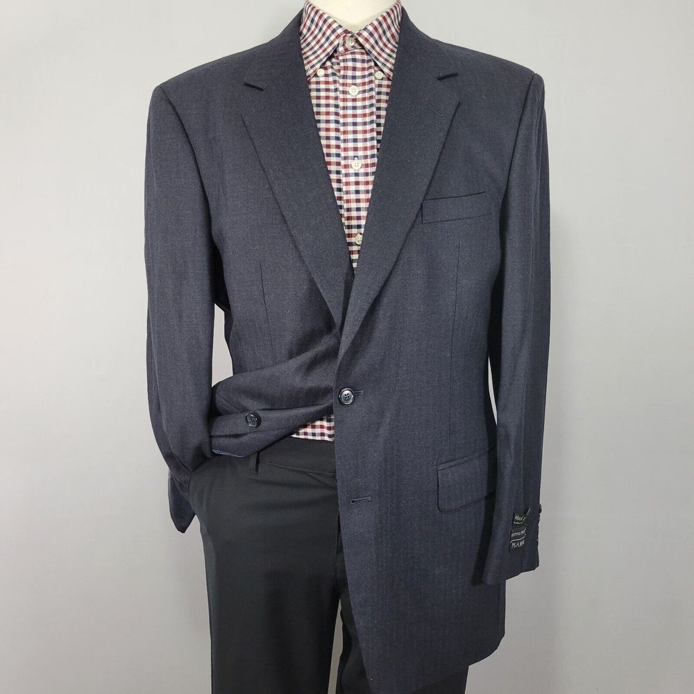JOS‎ A BANK Men's Sport Coat Blazer Deep Navy Herringbone Wool Cashmere Size 42L